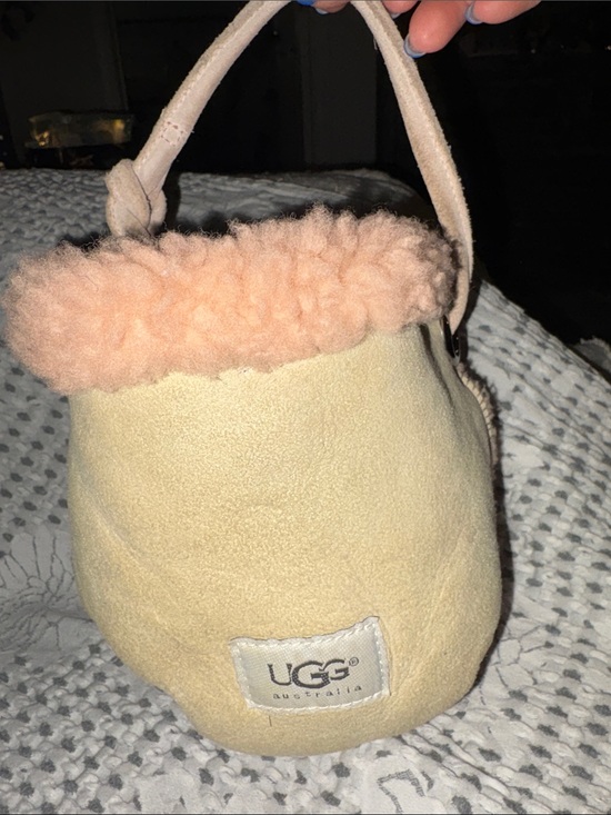 UGG Handbags - UGG Cream Suede Mini Bucket Bag with Blush Shearling Trim
